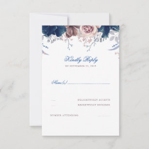 Mariage floral bleu marine et mauve RSVP
