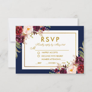 Mariage Floral Bleu Or Bourgogne RSVP