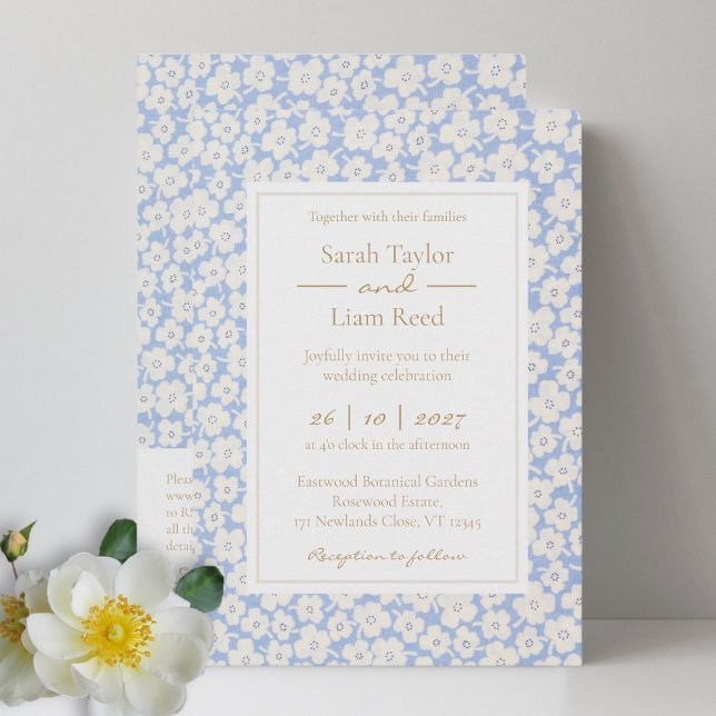 Mariage floral bleu RSVP QR Code et invitation (Créateur téléchargé)
