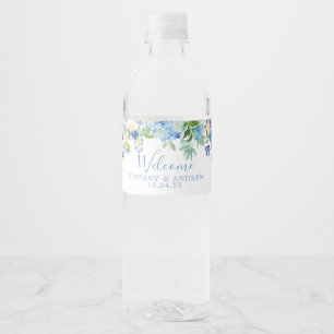 Mariage Floral bleu Welcome Étiquette bouteille d'