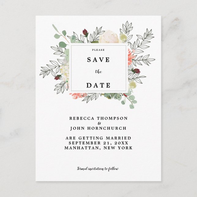 mariage floral botanique enregistrer la carte de d (Devant)