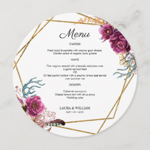Mariage Floral Bourgogne Menu Rond Pour Plaque