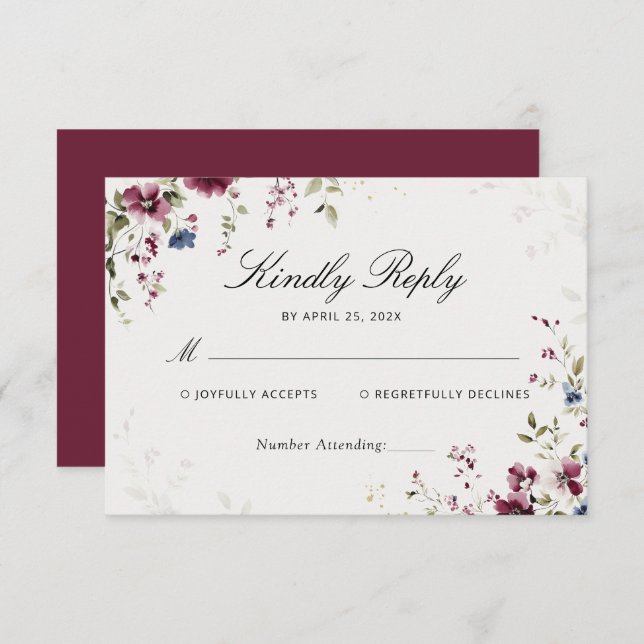 Mariage floral bourguignon moderne RSVP (Devant / Derrière)
