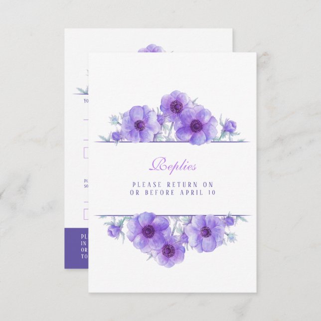 Mariage floral d'anémone blanc violet réponse QR R (Devant / Derrière)
