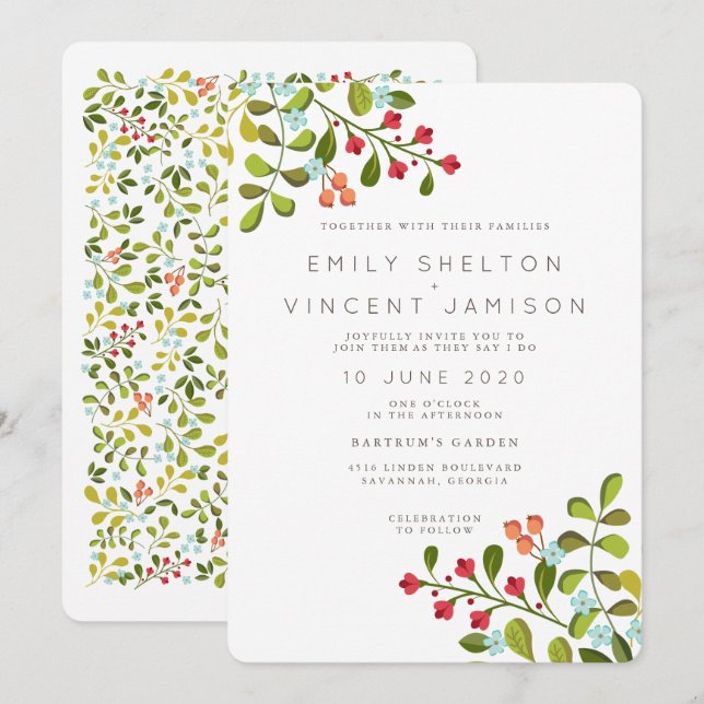 Mariage Floral de jardin d'été Invitation (Devant / Derrière)