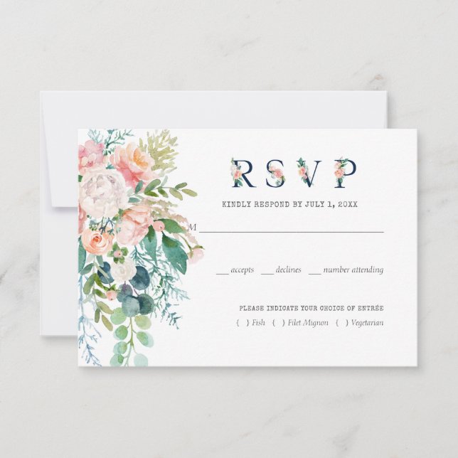 Mariage floral d'été rougissant RSVP avec repas (Devant)