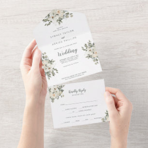Mariage Floral D'Hiver Tout En Une Invitation