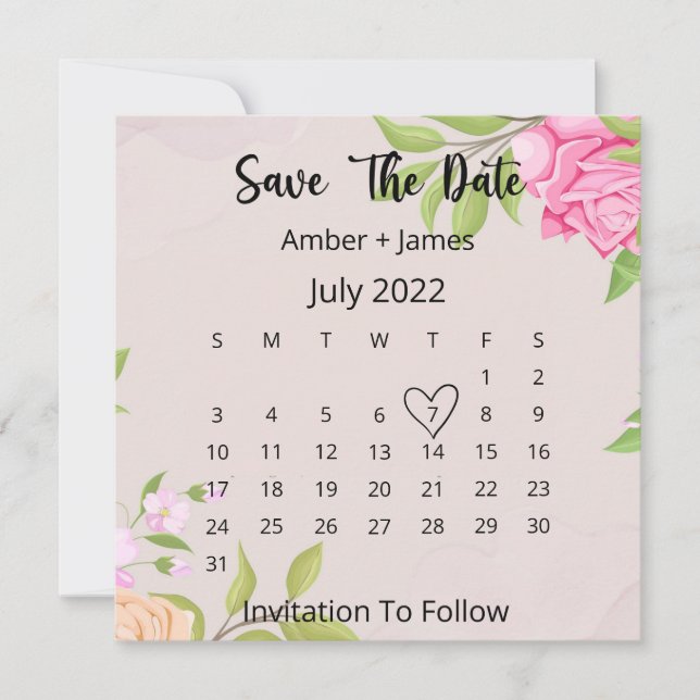 Mariage Floral Enregistrer La Date Carte Plat (Devant)