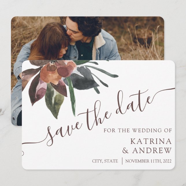 Mariage Floral Enregistrer Les Cartes De Date (Devant / Derrière)