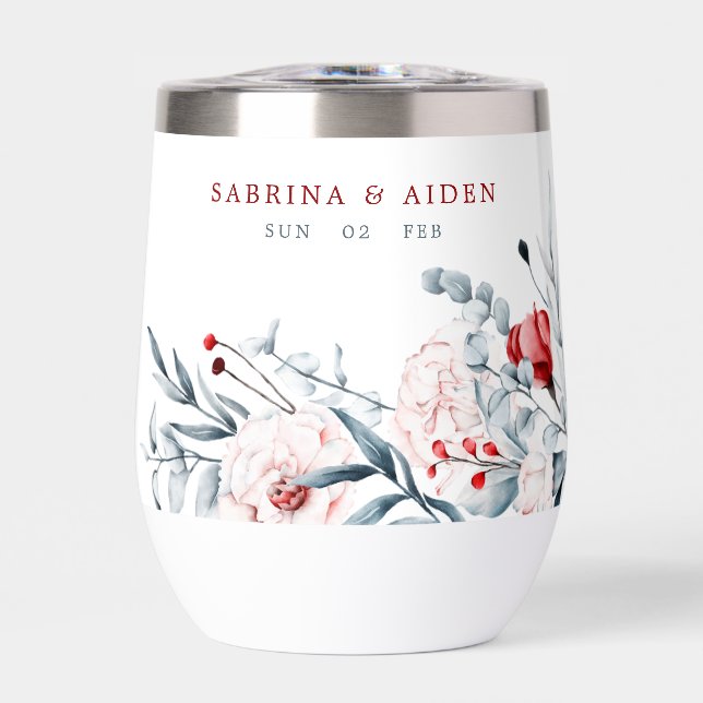Mariage Floral Fleur Rouge Et Bleu (Avant)