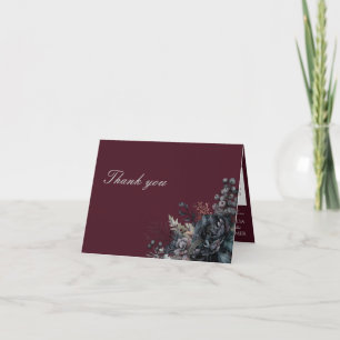 Mariage floral gothique foncé plié Carte de remerc