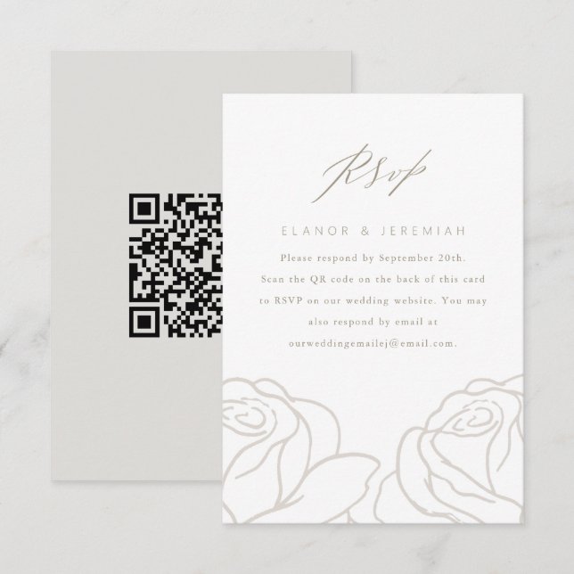 Mariage floral gris chic RSVP avec code QR (Devant / Derrière)