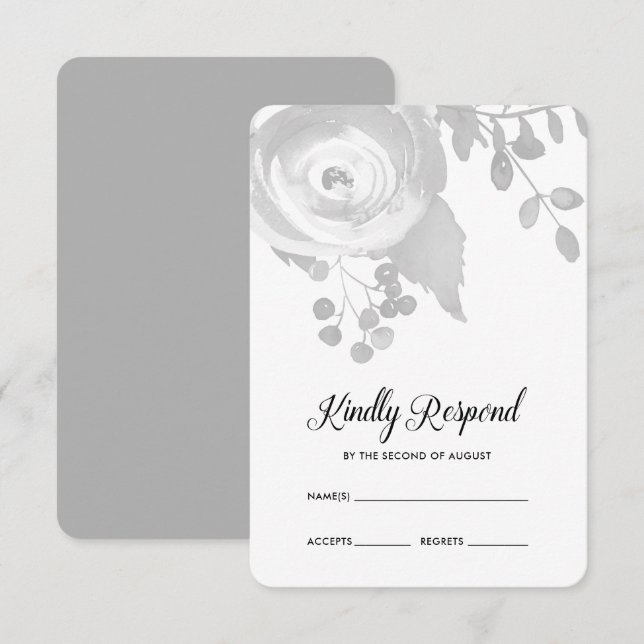 Mariage floral gris élégant RSVP (Devant / Derrière)