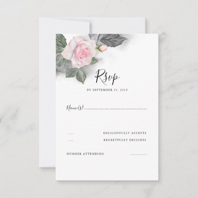 Mariage floral gris et rose RSVP (Devant)