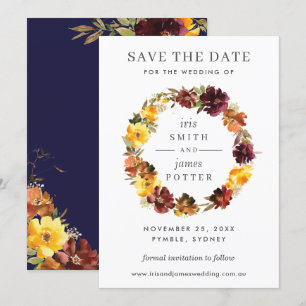 Mariage floral jaune bordeaux Enregistrer la carte