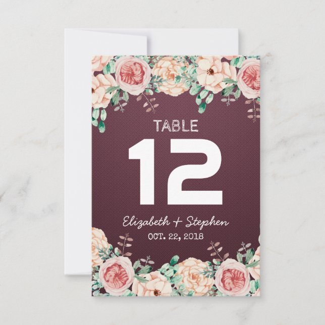 Mariage floral Lieu de siège Numéro de table / Esc (Devant)