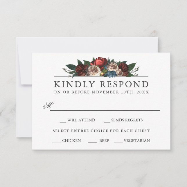 Mariage floral luxe RSVP avec Entree Choices (Devant)