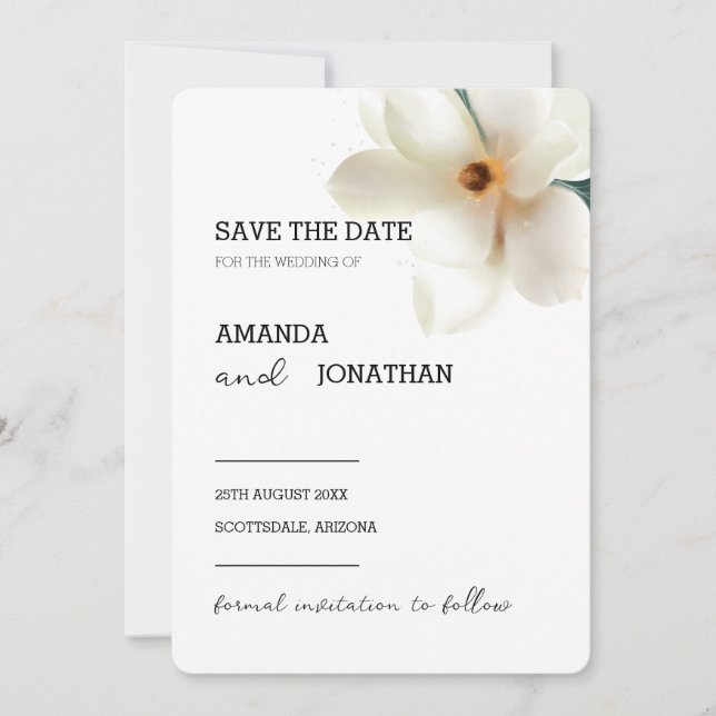 Mariage floral Magnolia blanc Enregistrer la carte (Devant)