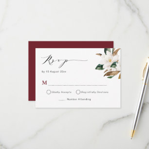mariage floral magnolia bordeaux carte RSVP