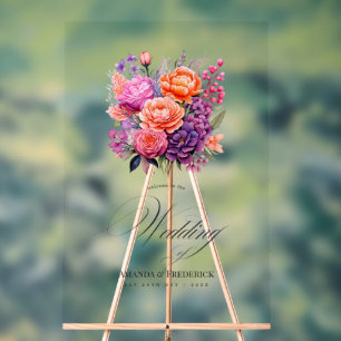 Mariage floral mandarine, rose vif et violet royal