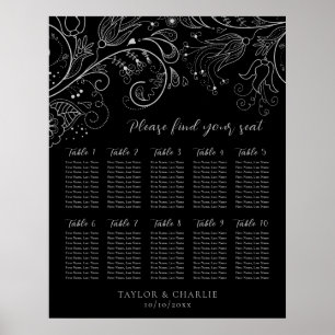Mariage floral noir argenté 10 Tableau de siège