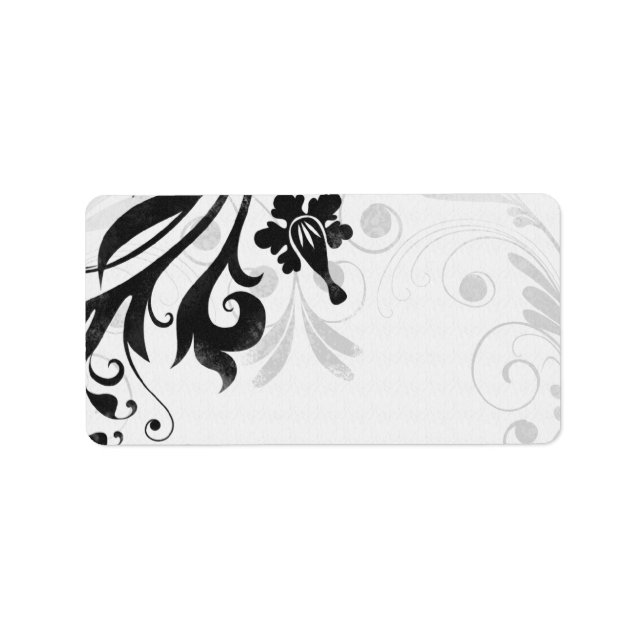 Mariage floral noir et blanc Étiquette de adresse  (Devant)