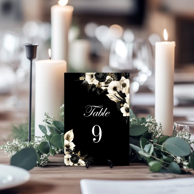 Mariage floral noir et blanc Numéro de table (Créateur téléchargé)