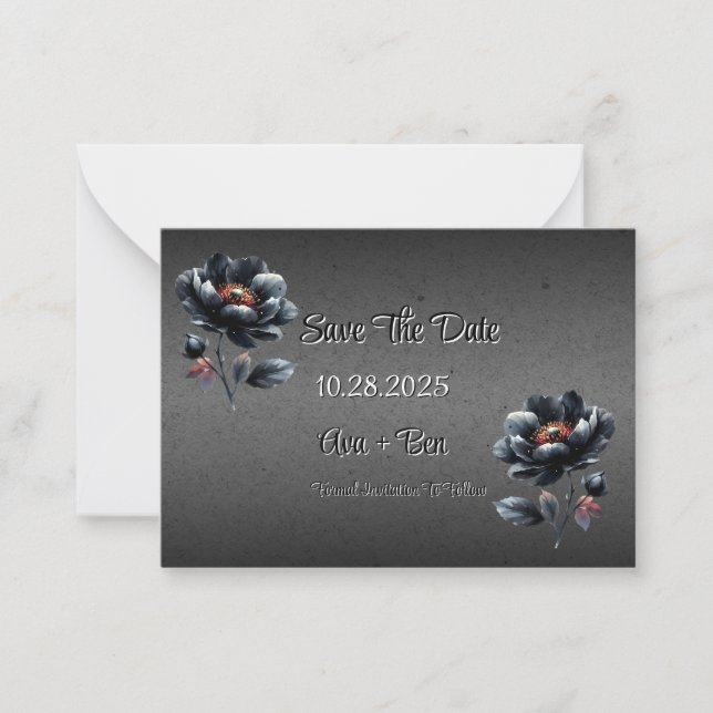 Mariage Floral Noir Gothique Enregistrer La Carte  (Devant)