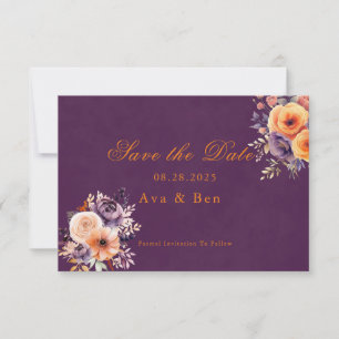 Mariage Floral Orange Violet Enregistrer Les Carte
