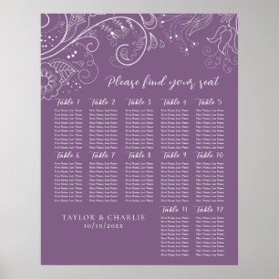 Mariage floral pourpre poussiéreux 12 Tableau de s