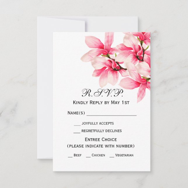 Mariage floral romantique rose Magnolia RSVP (Devant)