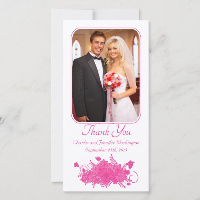Mariage floral rose chaud merci photo (Devant)