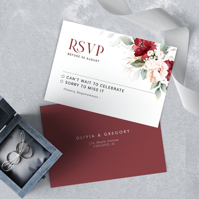 Mariage floral rose et bourguignon RSVP (Créateur téléchargé)