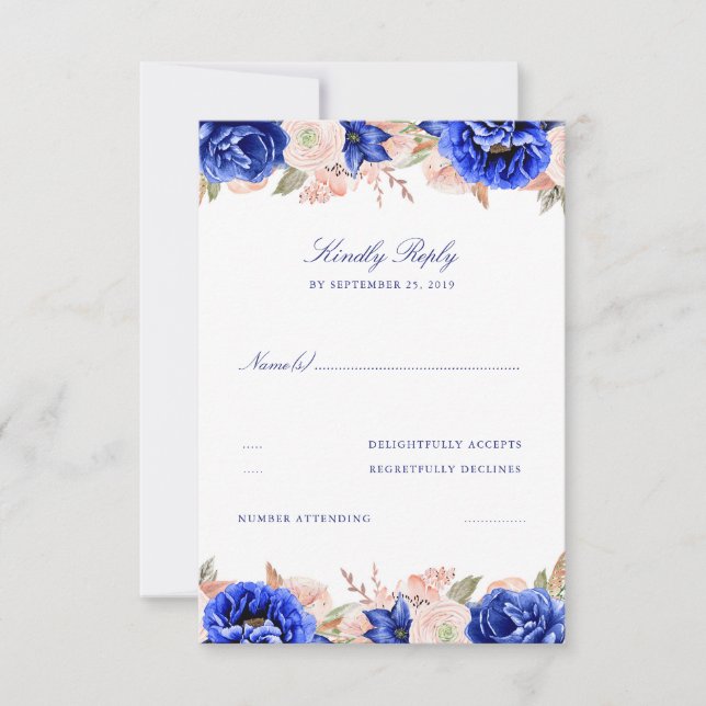 Mariage floral rose et marine RSVP (Devant)