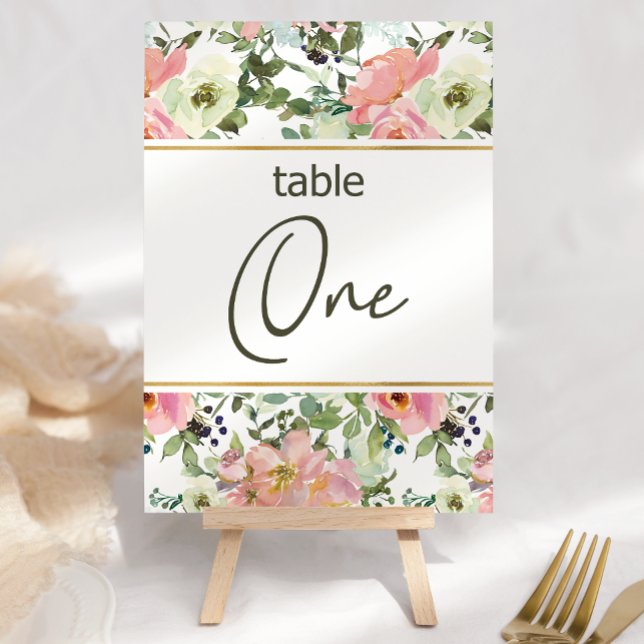 Mariage floral rose fusée Eggshell Numéro de table (Créateur téléchargé)