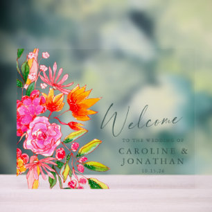 Mariage floral rose orange moderne Bienvenue