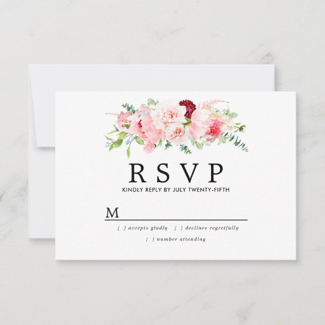 Mariage floral rose rustique RSVP (Devant)