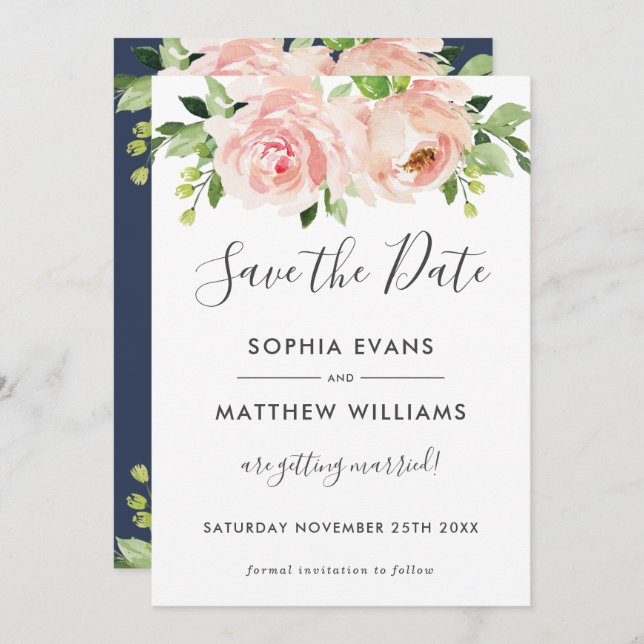 Mariage Floral rose Sauvez la carte Date (Devant / Derrière)
