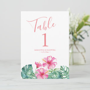 Mariage floral rose tropical Numéro de table