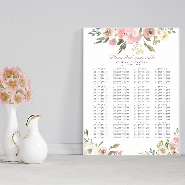 Mariage floral rose vif 16 Tableau de siège (Créateur téléchargé)