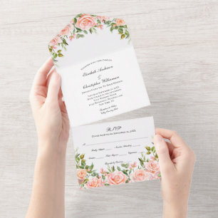 Mariage Floral Rose Vive Tout En Une Invitation