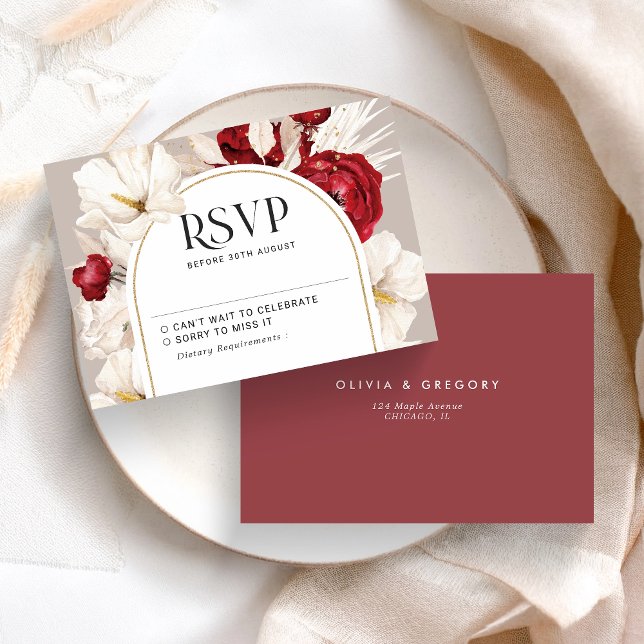 Mariage floral rouge et blanc rubis RSVP (Créateur téléchargé)