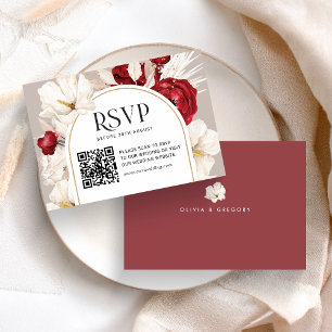 Mariage floral rouge et blanc rubis RSVP avec QRco