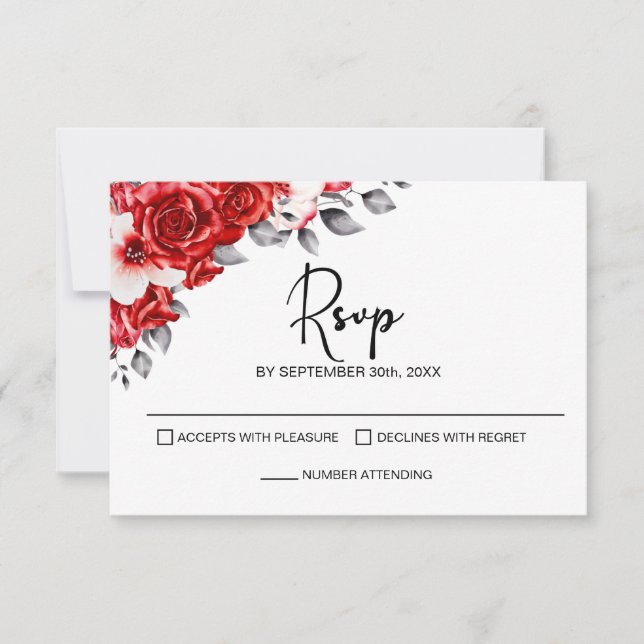 Mariage Floral Rouge RSVP (Devant)