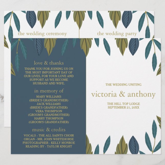 Mariage floral rustique à feuilles biseautées (Devant / Derrière)