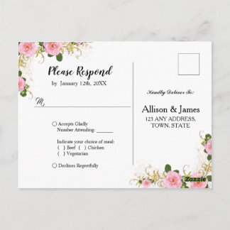 Mariage floral rustique carte postale Rsvp