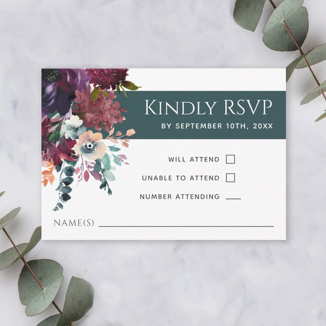 Mariage floral Turquoise élégant luxueux RSVP (Créateur téléchargé)
