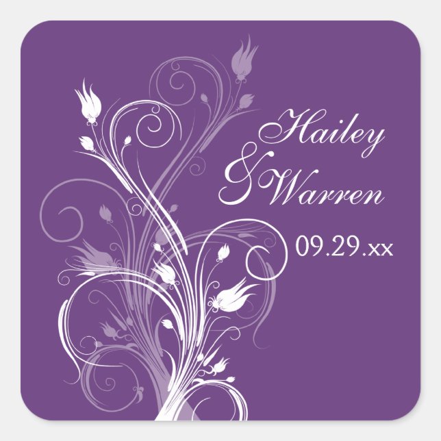 Mariage floral violet et blanc Favoriser Sticker 2 (Devant)
