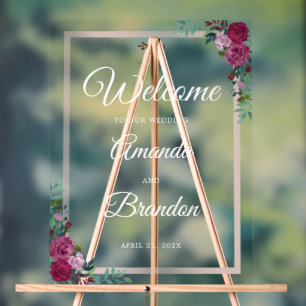 Mariage floral Welcome script blanc signe acryliqu
