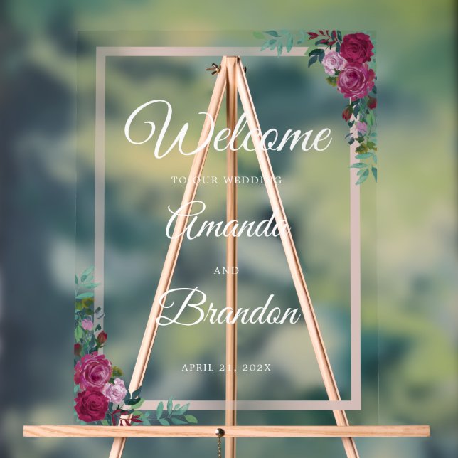 Mariage floral Welcome script blanc signe acryliqu (Neutre)